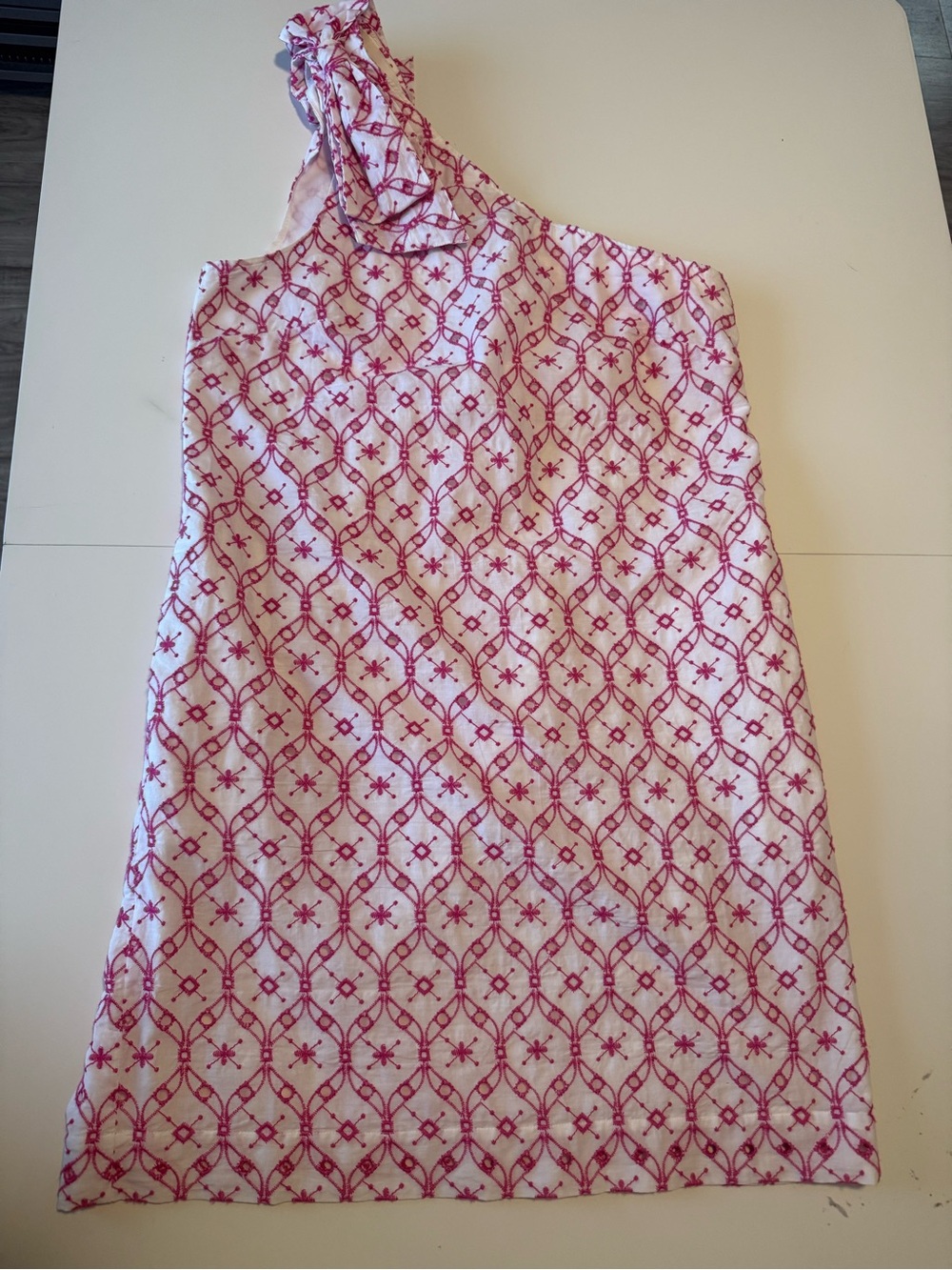 J. Crew White Dress with Pink Embroidered Pattern
